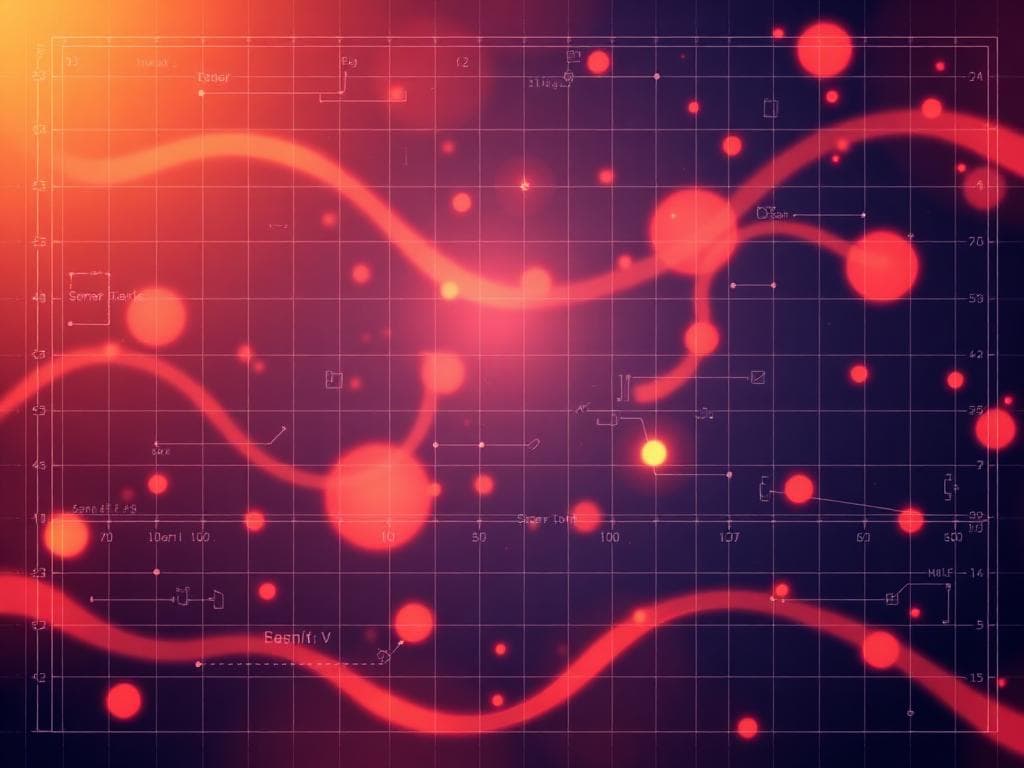 Abstract warm data visualization with glowing nodes